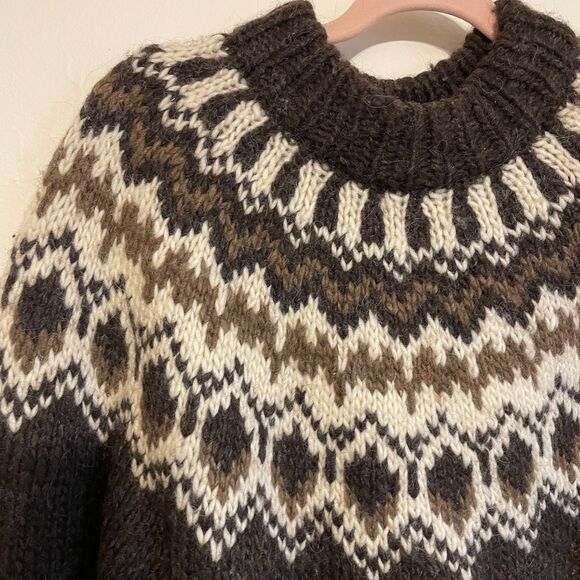Vintage | Brown/White Stobi Nordic Handknit Wool Sweater XL - Picture 4 of 6